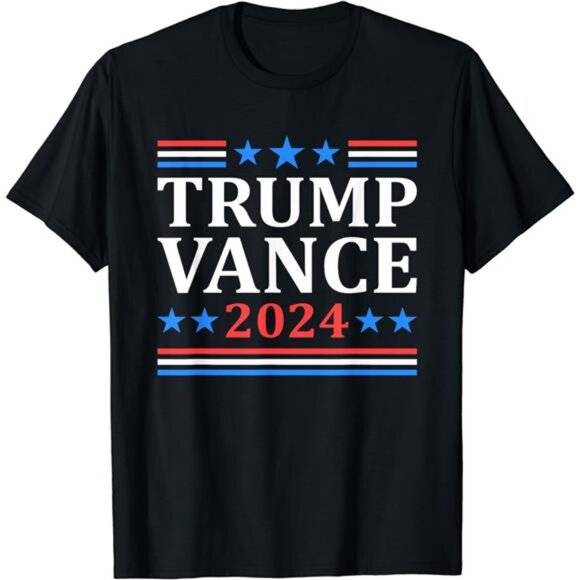 Men's Black Trump Vance 2024 For President VP USA Election Patriotic T-Shirt - Picture 1 of 2